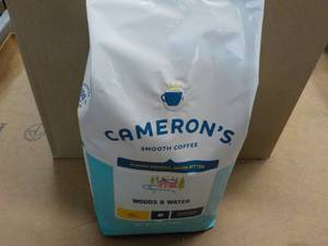 lot 110 image: 32 oz Bag Camerons Woods and Water Whole Bean Light Roast Coffee