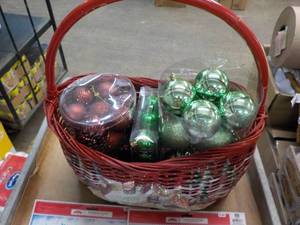 lot 168 image: Holiday Basket and Ornaments...