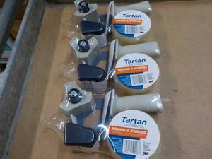 lot 183 image: 3 Tartan Packaging Tape and Dispensers