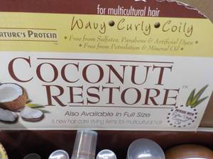 lot 214 image: Case of 37 Coconut Restore Sample Size Products- 6 different products