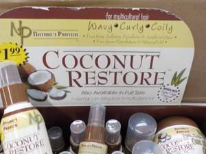 lot 217 image: Case of 37 Coconut Restore Sample Size Products- 6 different products