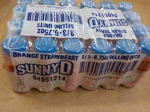 lot 318 image: 24 pack Sunny D Orange Strawberry 6.75 oz bottles