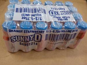 lot 319 image: 24 pack Sunny D Orange Strawberry 6.75 oz bottles