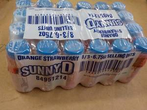 lot 323 image: 24 pack Sunny D Orange Strawberry 6.75 oz bottles