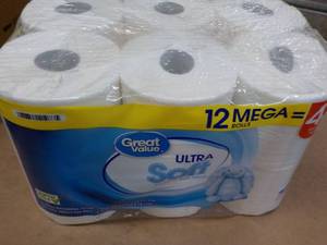 lot 355 image: 12 Mega Rolls Great Value 2 ply Toilet Paper