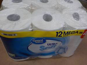 lot 356 image: 12 Mega Rolls Great Value 2 ply Toilet Paper