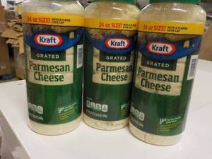 lot 408 image: 3 Kraft Parmesan Cheese 24 oz Best By 012024