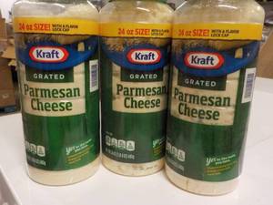lot 409 image: 3 Kraft Parmesan Cheese 24 oz Best By 012024