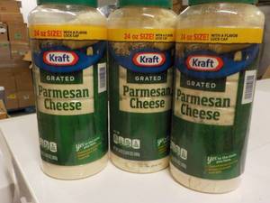 lot 411 image: 3 Kraft Parmesan Cheese 24 oz Best By 012024