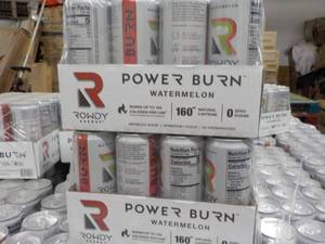 lot 413 image: 2 - 12 packs Power Burn Watermelon Rowdy Energy Drink