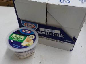 lot 451 image: F Kraft Shredded Parmesan Cheese 4 - 5 oz Frozen Tubs Best By 06132023