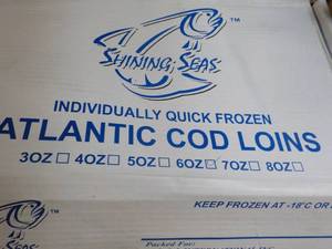 lot 478 image: b 10 lb. box 6 oz Frozen Atlantic Cod Lions