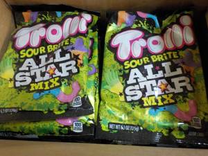 lot 518 image: 8 Trolli Sour Brite All Star Mix 6.3 oz bags- best date 12282023