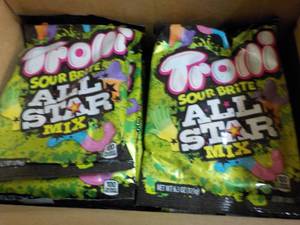 lot 519 image: 8 Trolli Sour Brite All Star Mix 6.3 oz bags- best date 12282023