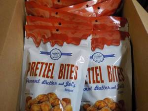 lot 524 image: 10 - 7 oz bags Peanut Butter and Jelly Pretzel Bites past best date
