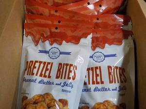 lot 526 image: 10 - 7 oz bags Peanut Butter and Jelly Pretzel Bites past best date