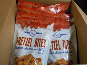 lot 528 image: 10 - 7 oz bags Peanut Butter and Jelly Pretzel Bites past best date