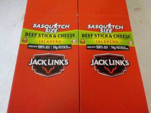 lot 539 image: 2 boxes Jack Links Sasquatch Size Beef Stick and Cheese with Jalapeno Snacks - 12 in each box