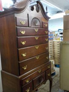 lot 3 image: The Queen Anne Bonnet Top High Boy built 1988 original price $1990- 2 pieces