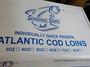lot 480 image: b 10 lb. box 6 oz Frozen Atlantic Cod Lions