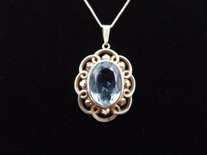.925 Sterling Silver Large Faceted Topaz Crystal Pendant Necklace