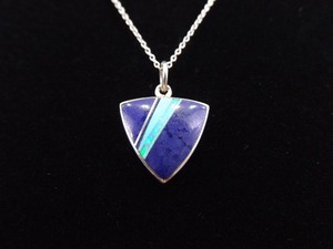 .925 Sterling Silver Inlayed Opal, Turquoise and Lapis Lazuli Pendant Necklace