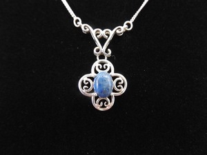 .925 Sterling Silver Lapis Lazuli Cabochon Pendant Necklace