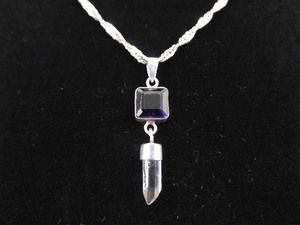 .925 Sterling Silver Deep Blue Amethyst Pendant Necklace