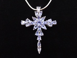 .925 Sterling Silver Amethyst Crystal Cross Pendant Necklace