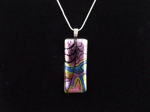 .925 Sterling Silver Purple, Blue, and Gold Dichroic Glass Pendant Necklace