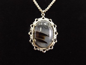.925 Sterling Silver Mss Agate Cabochon Pendant Necklace