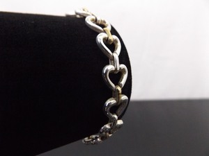 .925 Sterling Silver Duotone Vermeil Heart Link Bracelet