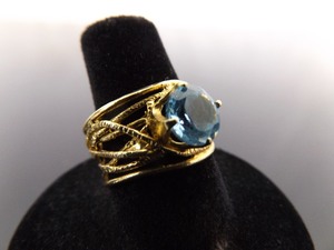 .925 Sterling Silver Blue Topaz Crystal Vermeil Ring Size 7