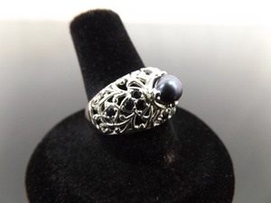 NEW .925 Sterling Silver Blue Pearl Sapphire Scrolled Ring Size 8