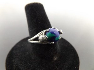 .925 Sterling Silver Azurite Frog Ring Size 7.5
