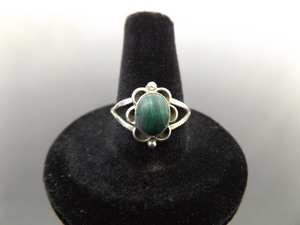 .925 Sterling Silver Malachite Cabochon Ring Size 8.75