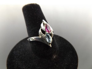 .925 Sterling Silver Diamond Accented Topaz and Pink Sapphire Ring Size 7