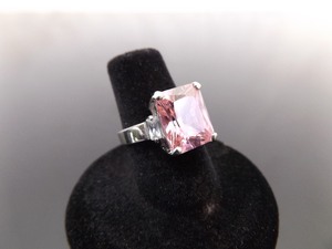 .925 Sterling Silver Pink Sapphire Crystal Ring Size 6