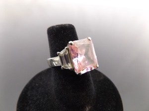 .925 Sterling Silver Pink Sapphire Crystal Ring Size 5