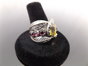 .925 Sterling Silver Citrine and Amethyst Native Feather Ring Size 9