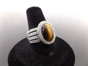 .925 Sterling Silver Tigers Eye Crystal Ring Size 8