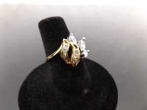 .925 Sterling Silver Marquise etc. Cut Vermeil Ring Size 5.75