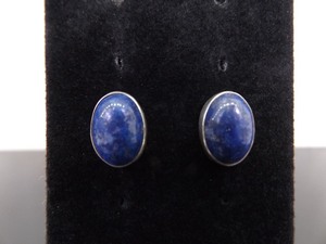 .925 Sterling Silver Lapis Lazuli Cabochon Post Earrings