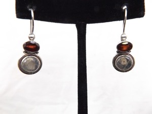 .925 Sterling Silver Labradorite Garnet Hook Latch Earrings