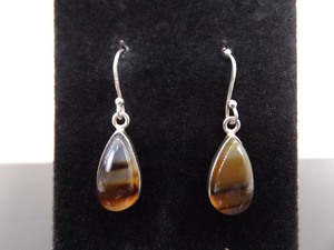 .925 Sterling Silver Pear Agate Cabochon Hook Earrings