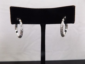 .925 Sterling Silver Etched Hoop Post Latch Earrings