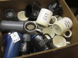 lot 1 image: (RR) Assorted Stainless 3-In-1 Can Coolers and Best DadGrandpa Etc Ceramic Mugs