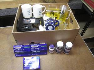 lot 5 image: (RR) Assorted Mugs and Walgreens Sleep-Aid and Suppliments