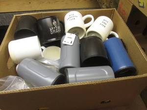 lot 14 image: (RR) Assorted Stainless 3-In-1 Can Coolers and Best DadGrandpa Etc Ceramic Mugs