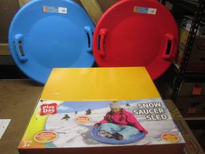 lot 50 image: (OO) Box of 12 Play Day Snow Saucer Sleds 6 Red 6 Blue